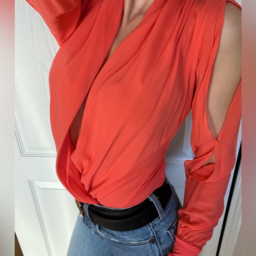Coral wrap front bodysuit